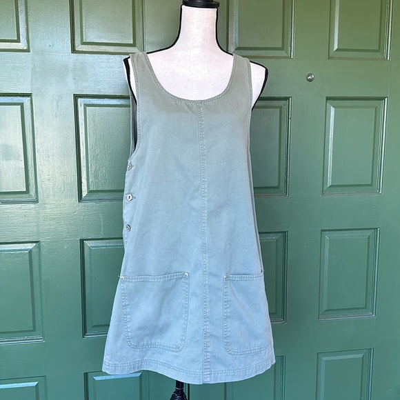 Y2K 90's Midi Overall Dress with Pockets Khaki - Picture 14 of 15